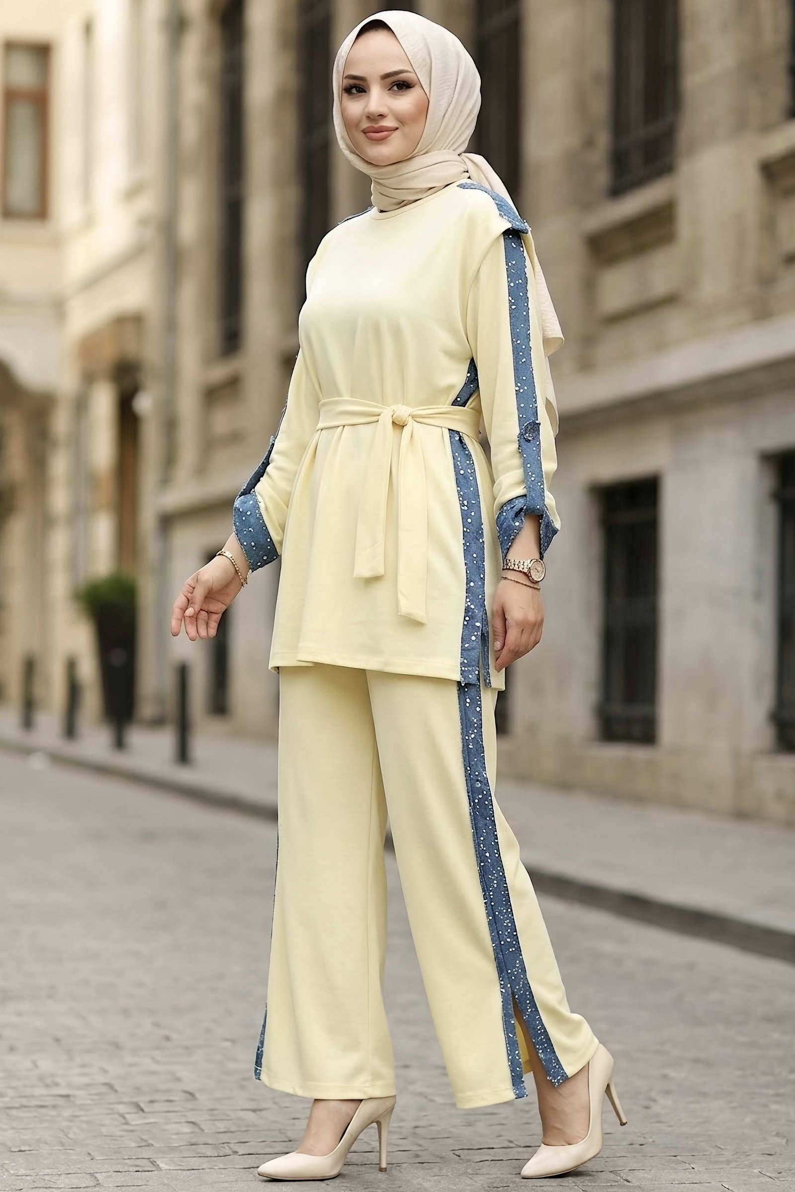 Yanları Pul Şerit Detaylı Oysh Modal Takım Sari - 29152-SARI - 1