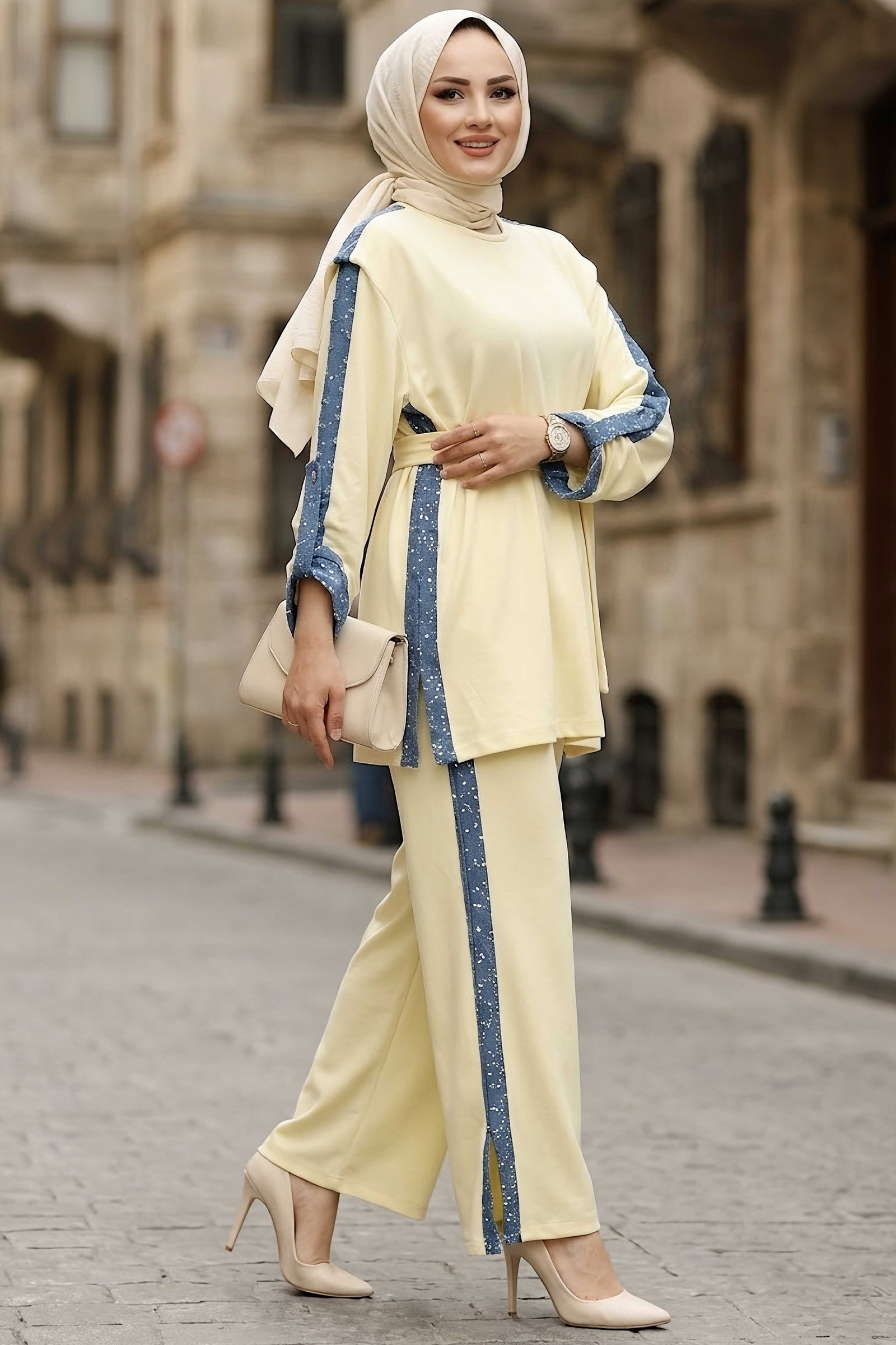 Yanları Pul Şerit Detaylı Oysh Modal Takım Sari - 29152-SARI - 2