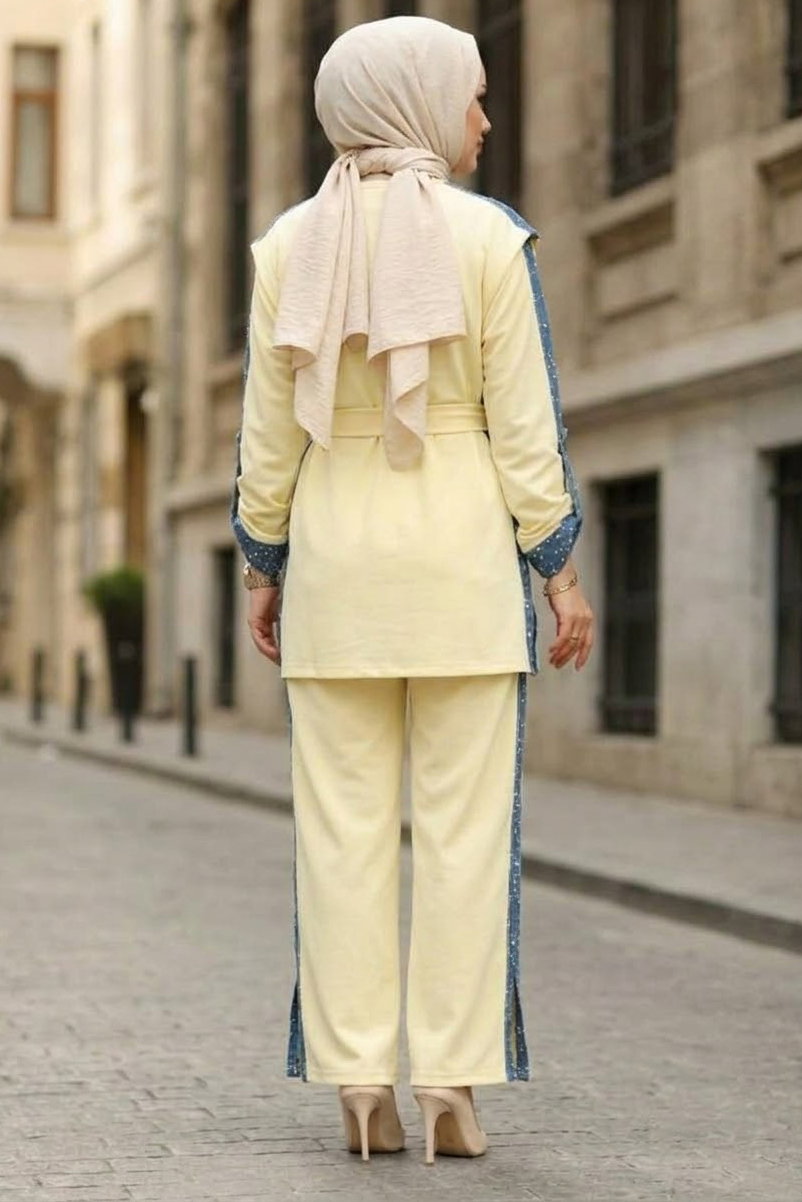 Yanları Pul Şerit Detaylı Oysh Modal Takım Sari - 29152-SARI - 3