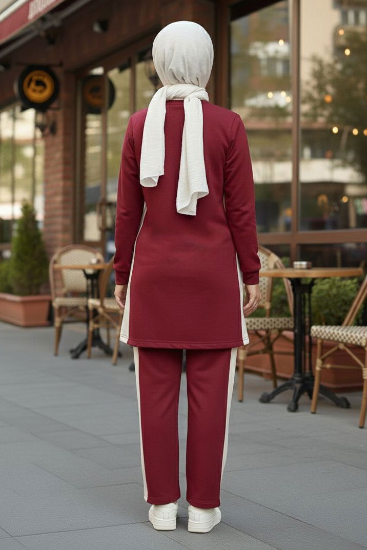 Yanları Şerit Detaylı İkili Takım - 2055-BORDO - 3