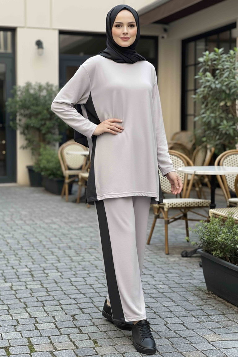 Yanları Şerit Detaylı İkili Takım - 2055-GRI - TOFİSA