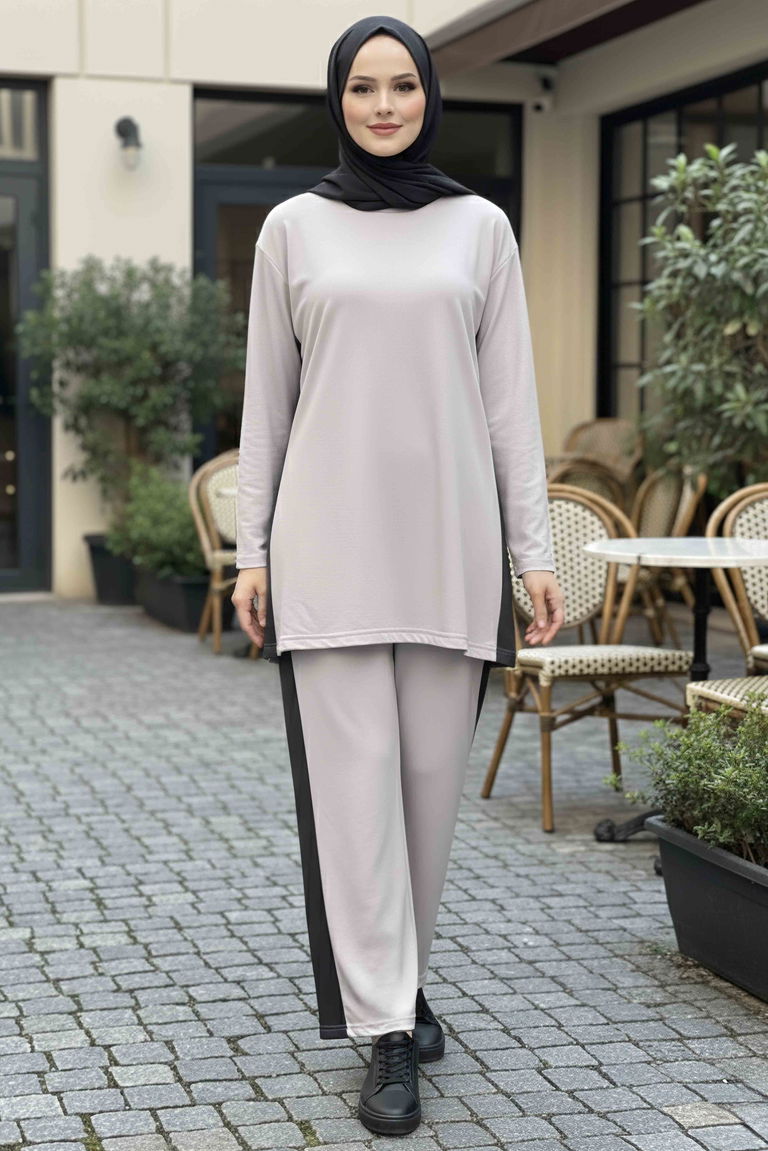 Yanları Şerit Detaylı İkili Takım - 2055-GRI - TOFİSA