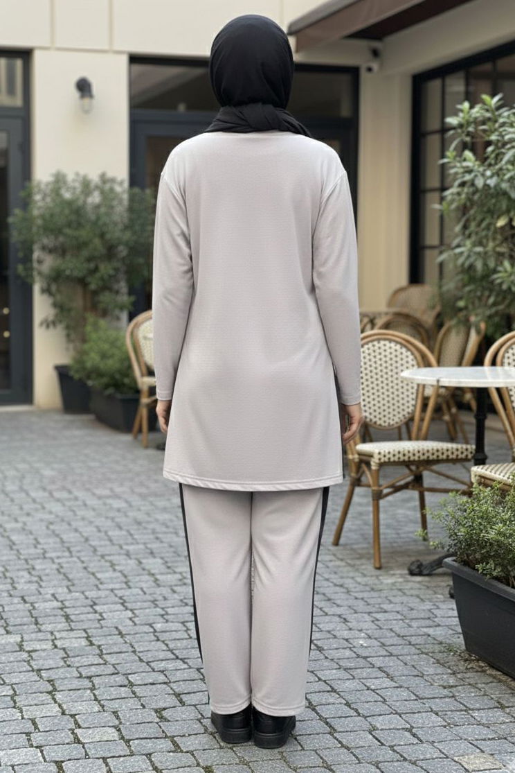 Yanları Şerit Detaylı İkili Takım - 2055-GRI - TOFİSA