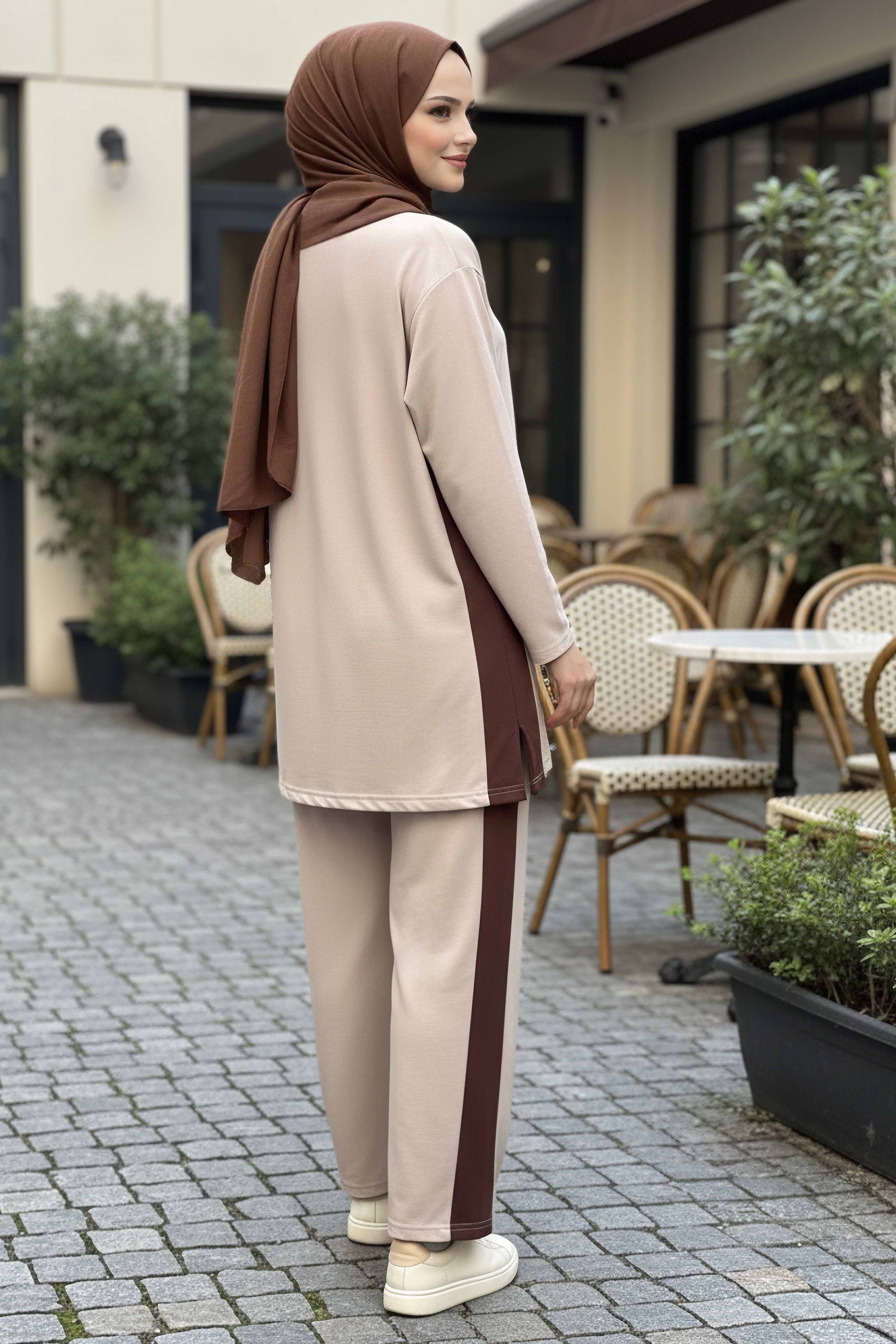 Yanları Şerit Detaylı İkili Takım - 2055-KREM - 3