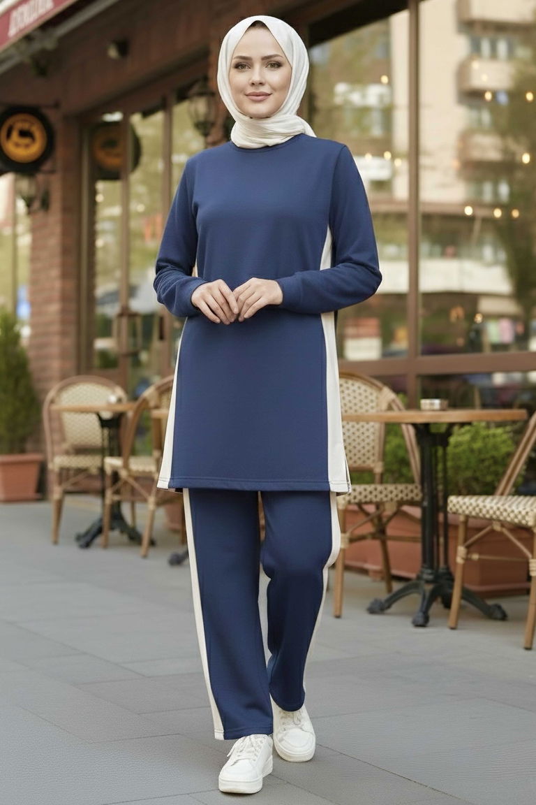 Yanları Şerit Detaylı İkili Takım - 2055-LACIVERT - TOFİSA