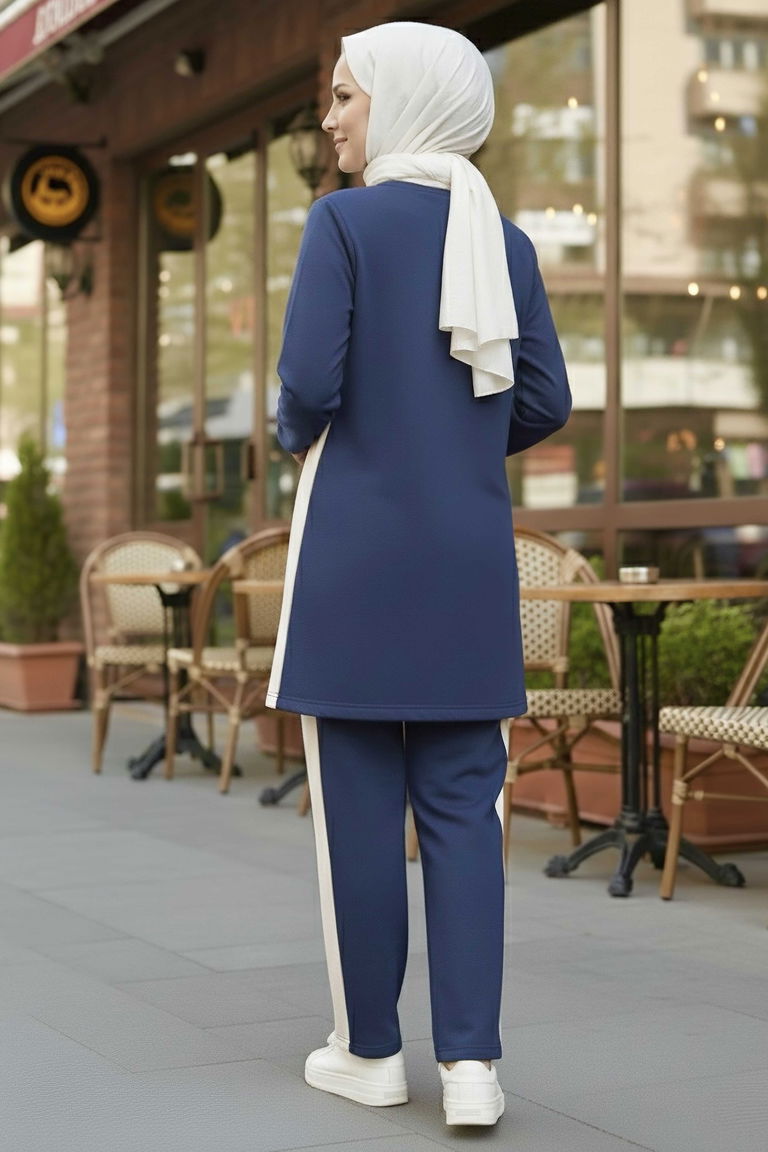 Yanları Şerit Detaylı İkili Takım - 2055-LACIVERT - TOFİSA
