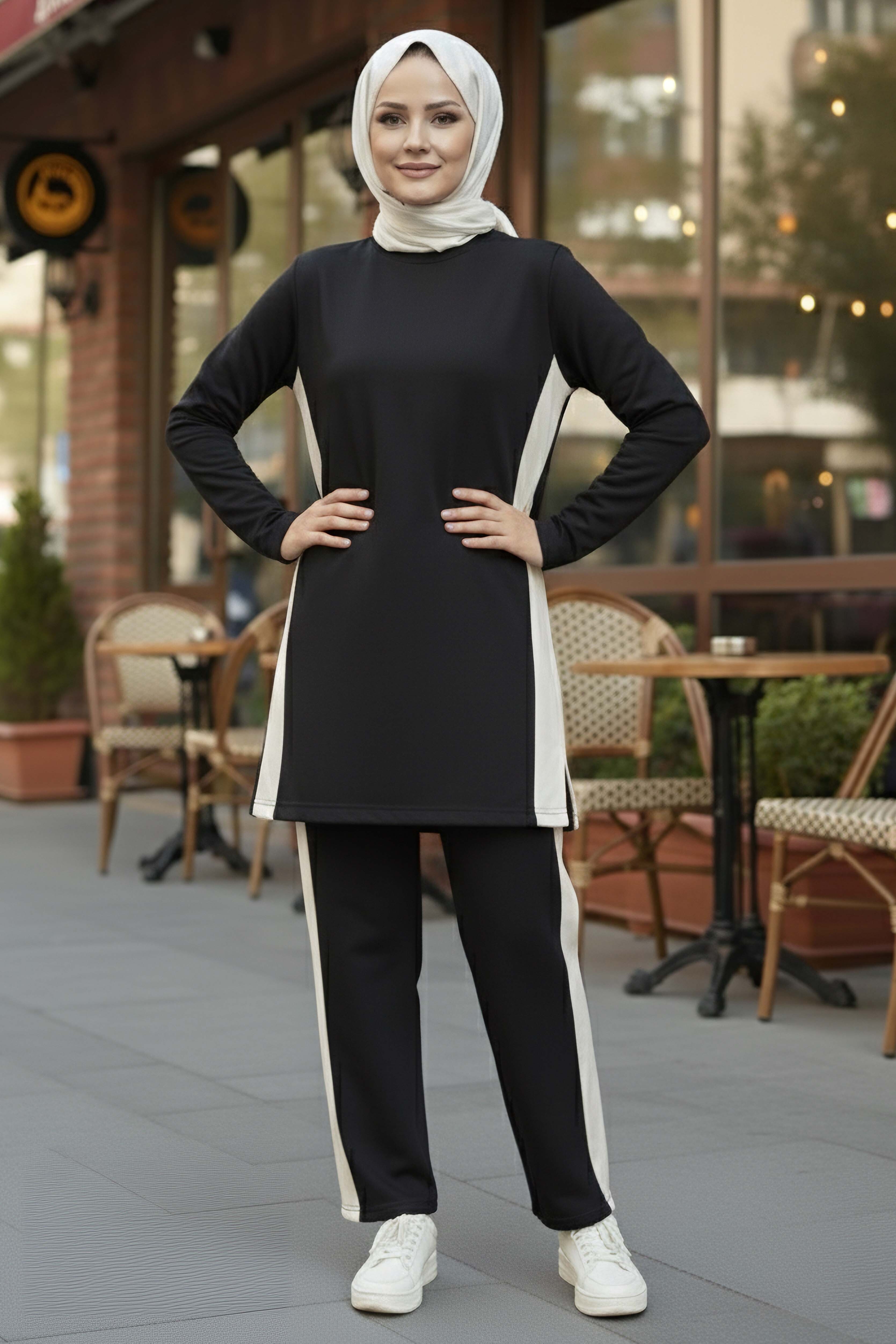 Yanları Şerit Detaylı İkili Takım - 2055-SIYAH - 1