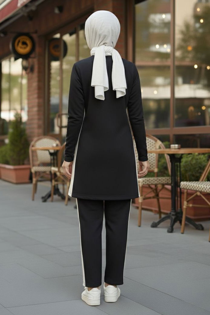 Yanları Şerit Detaylı İkili Takım - 2055-SIYAH - TOFİSA