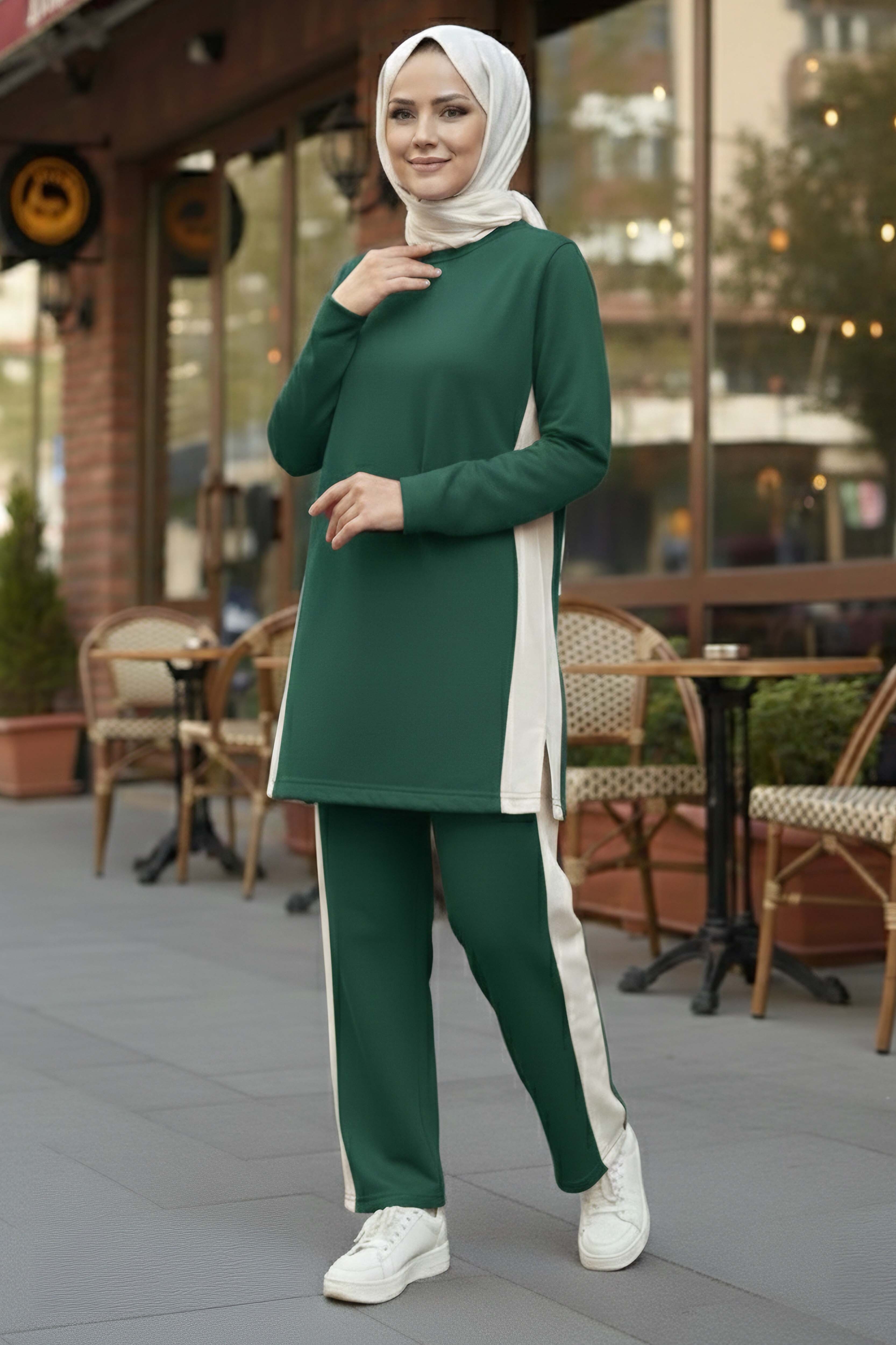 Yanları Şerit Detaylı İkili Takım - 2055-ZUMRUT - 1