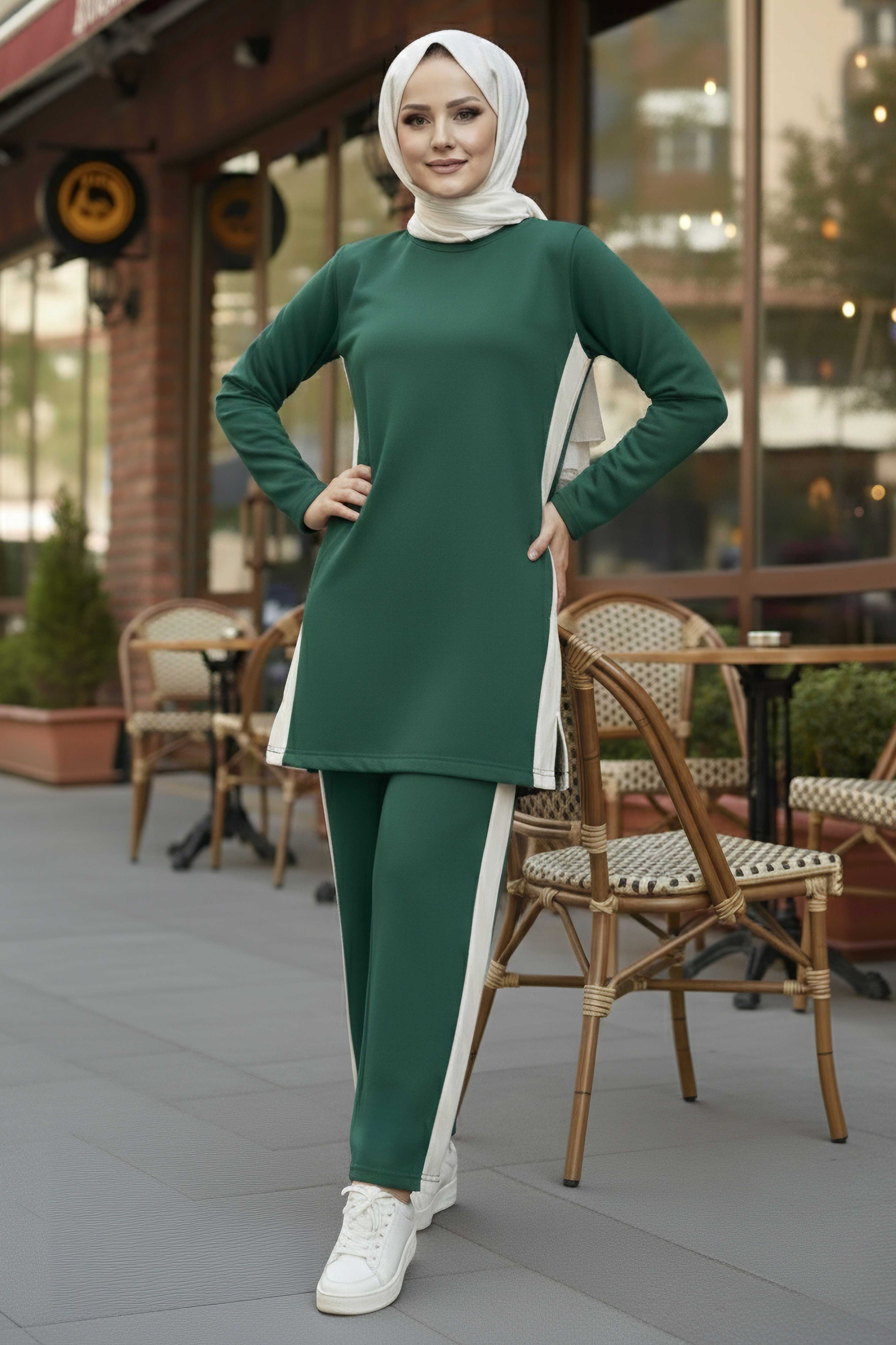 Yanları Şerit Detaylı İkili Takım - 2055-ZUMRUT - 2