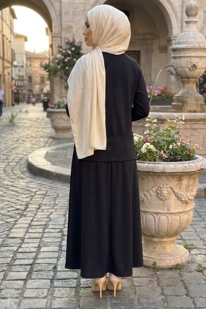 Yanları Yırtmaç Düğme Detaylı Oysh Modal Takım Siyah - CK1356-SIYAH - 3