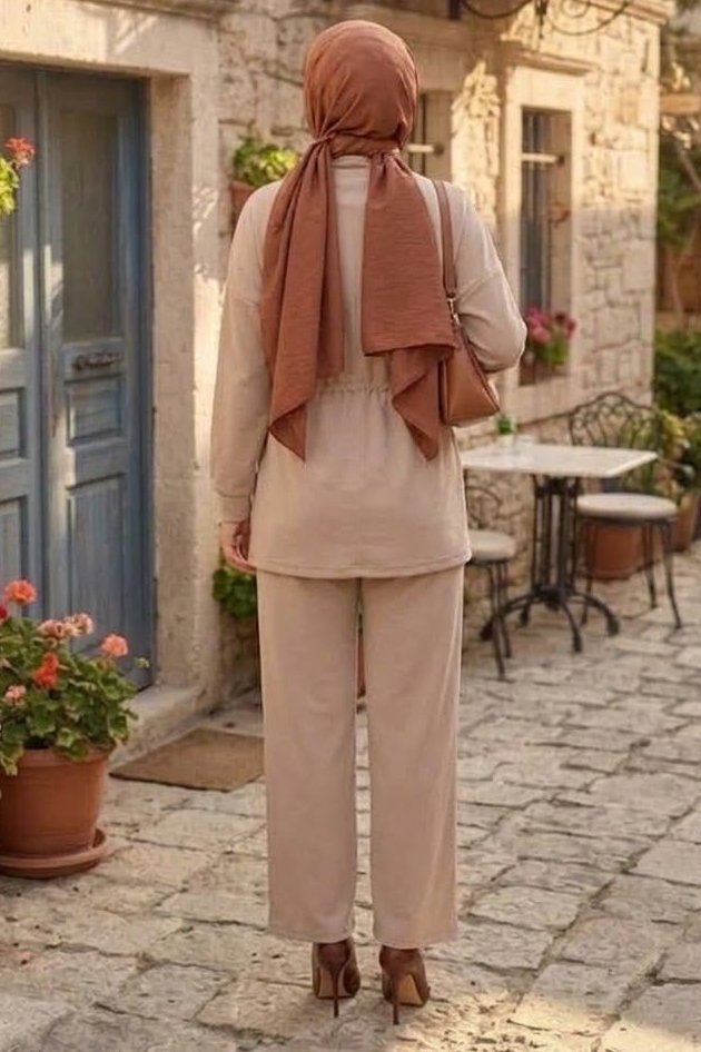 Yarım Fermuarlı Oysh Modal Takım Krem - 28965-KREM - 3