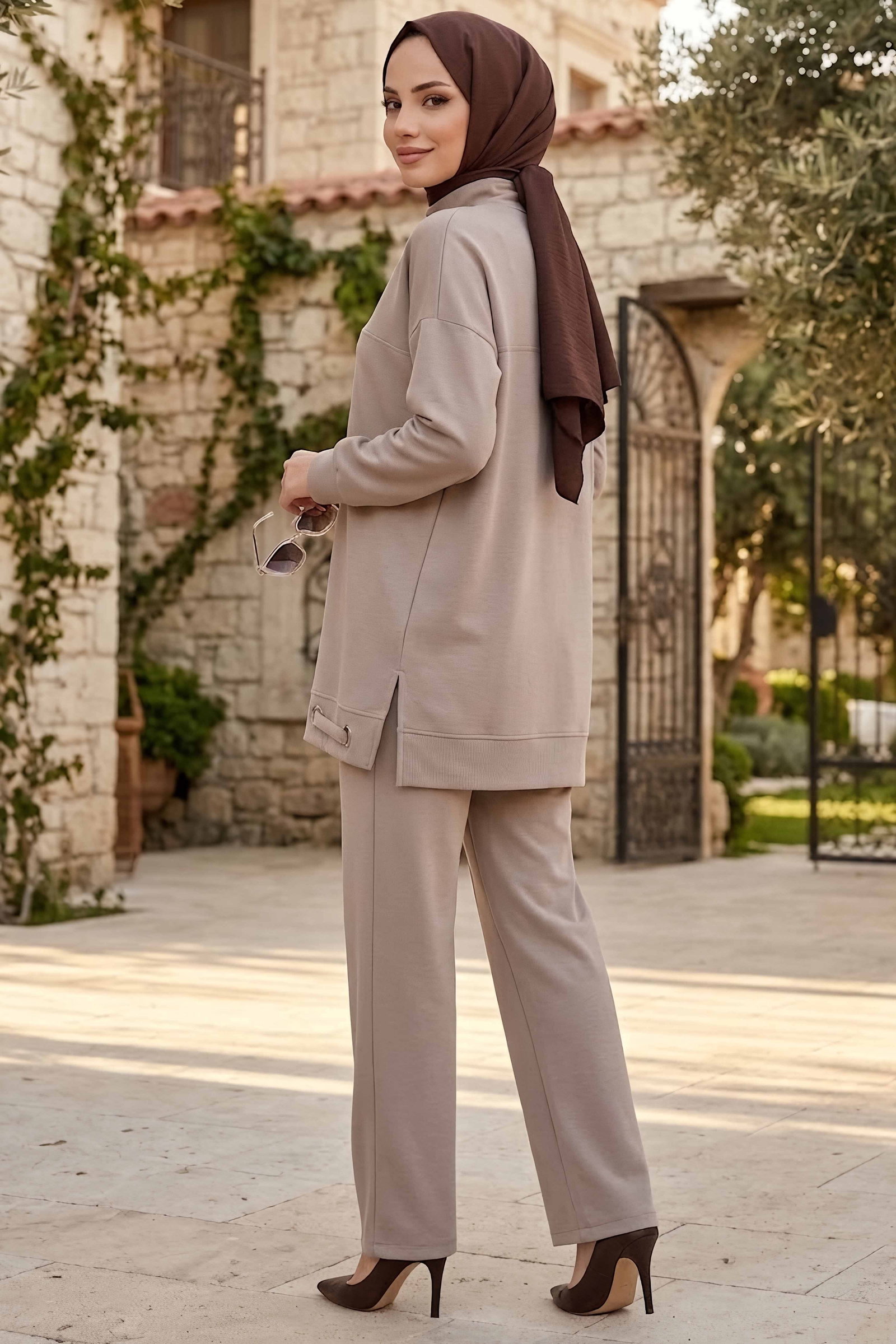 Yarım Fermuarlı Oysh Modal Takım Krem - 28966-KREM - 3