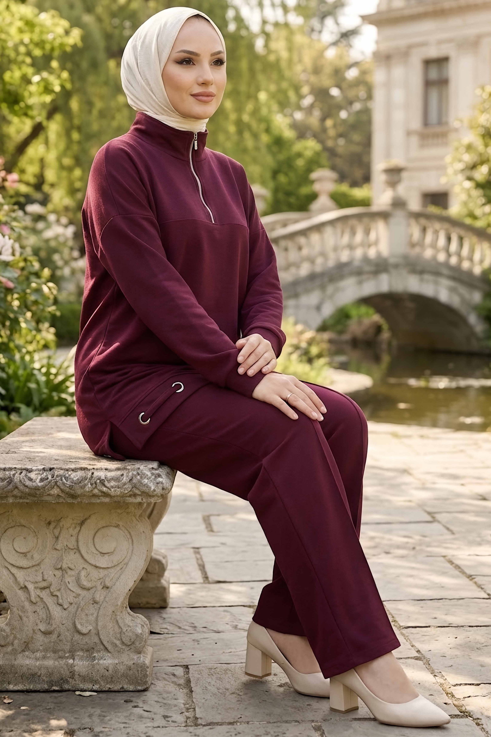 Yarım Fermuarlı Oysh Modal Takım Mürdüm - 28966-MURDUM - 2