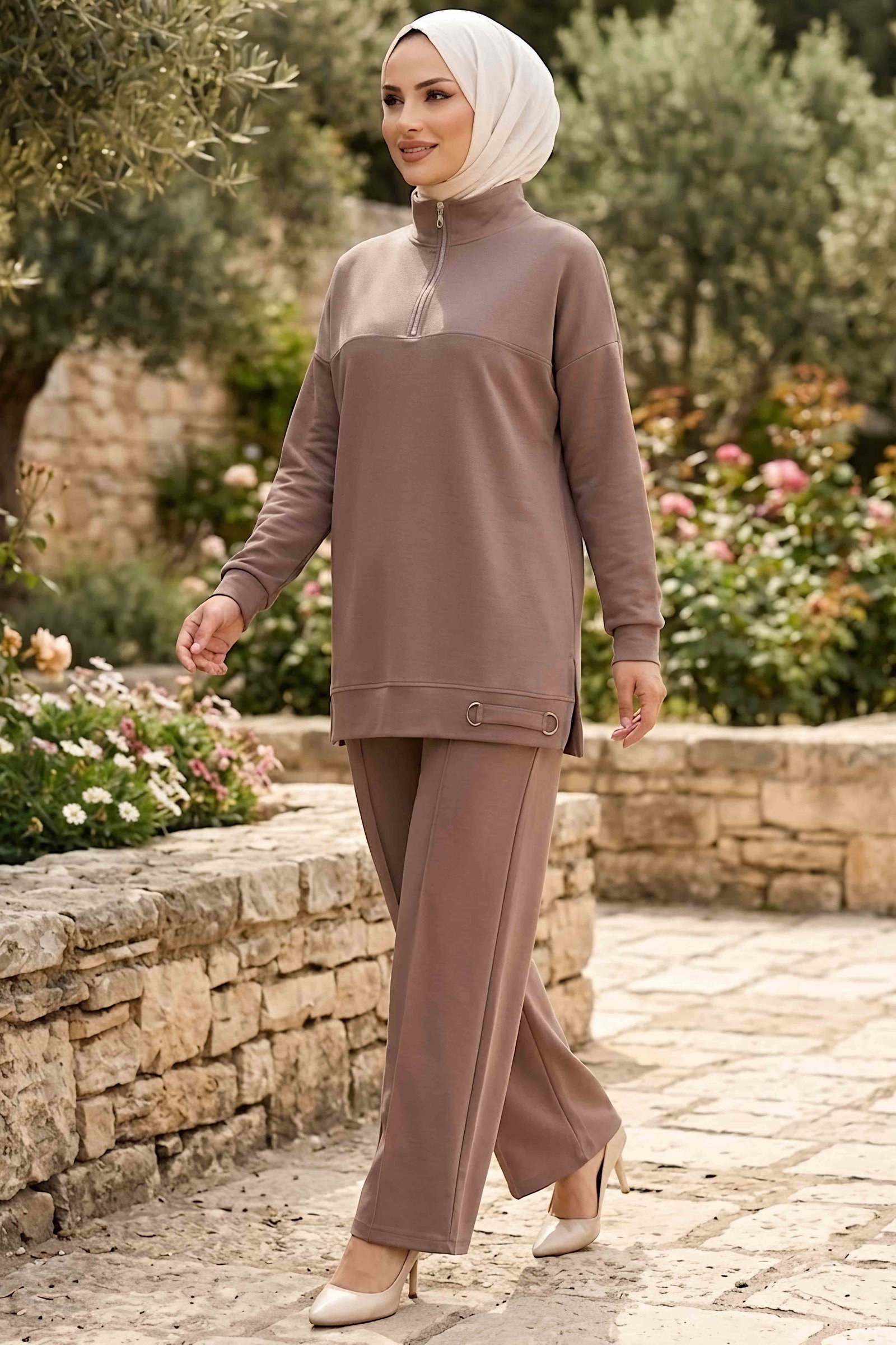 Yarım Fermuarlı Oysh Modal Takım Vizon - 28966-VIZON - 1
