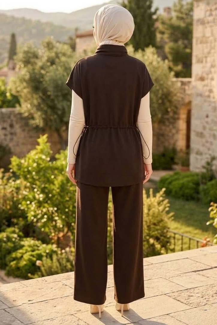 Yelek Cepli Oysh Modal Takım Kahve - 28969-KAHVE - 3