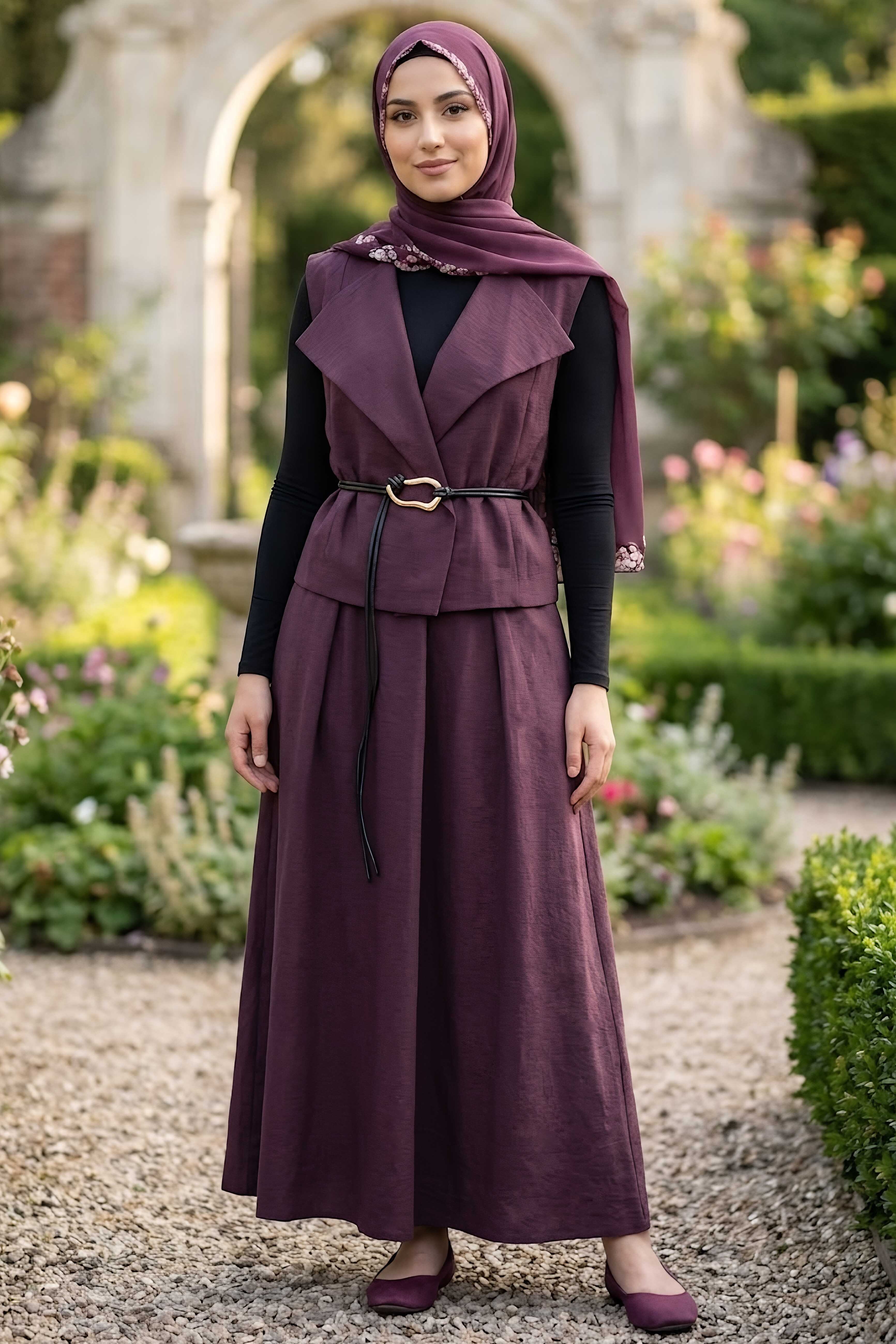 Yelekli Kemerli İkili Takım Bordo - 28528-BORDO - 1