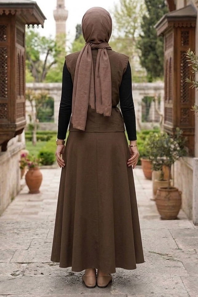 Yelekli Kemerli İkili Takım Kahve - 28528-KAHVE - 3