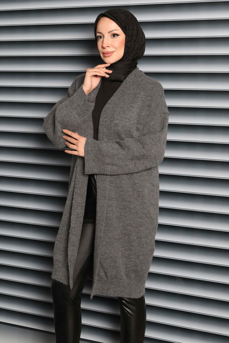 Yıkamalı Triko Hırka - 27836-ANTRASIT - TOFİSA