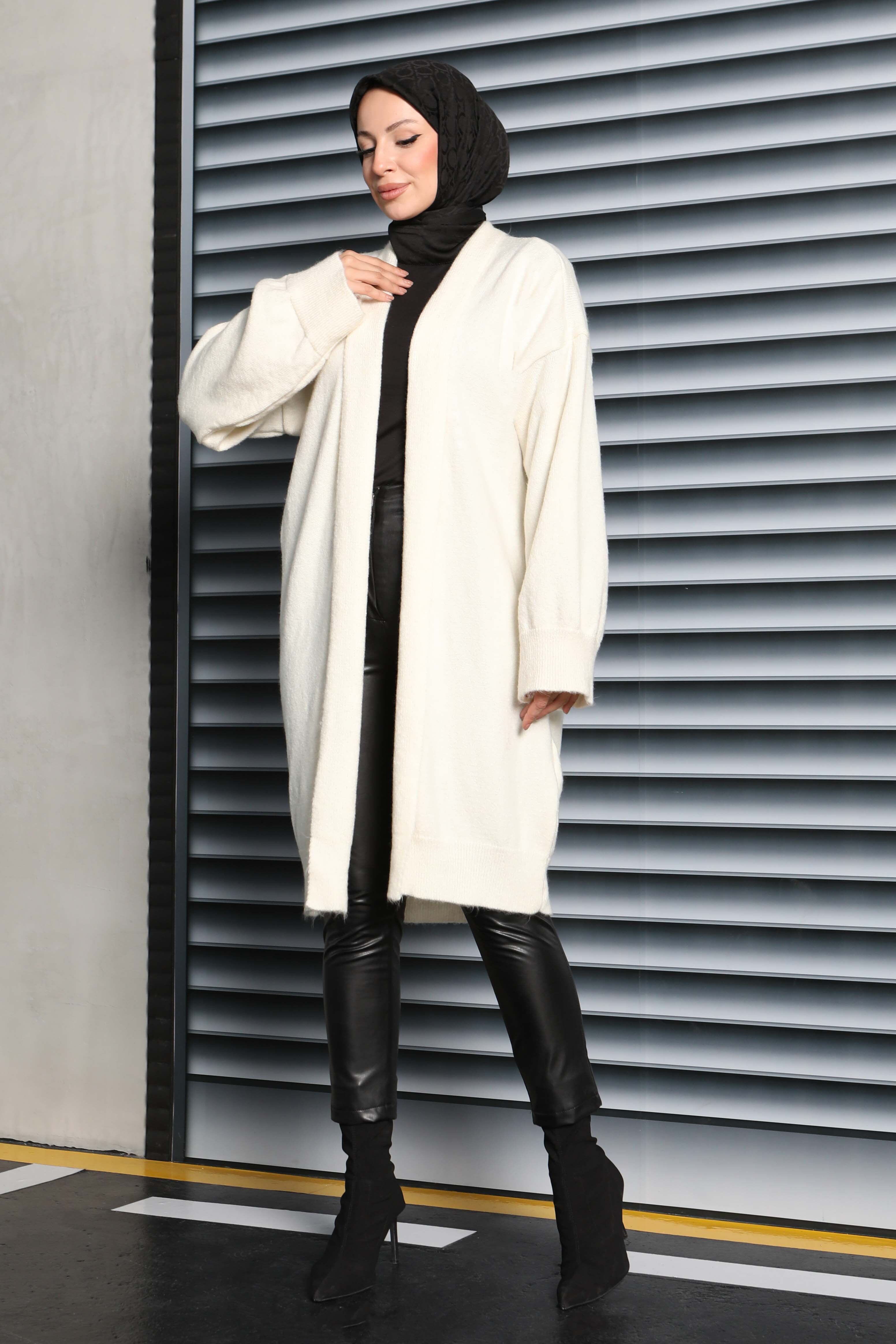 Yıkamalı Triko Hırka - 27836-EKRU - 1