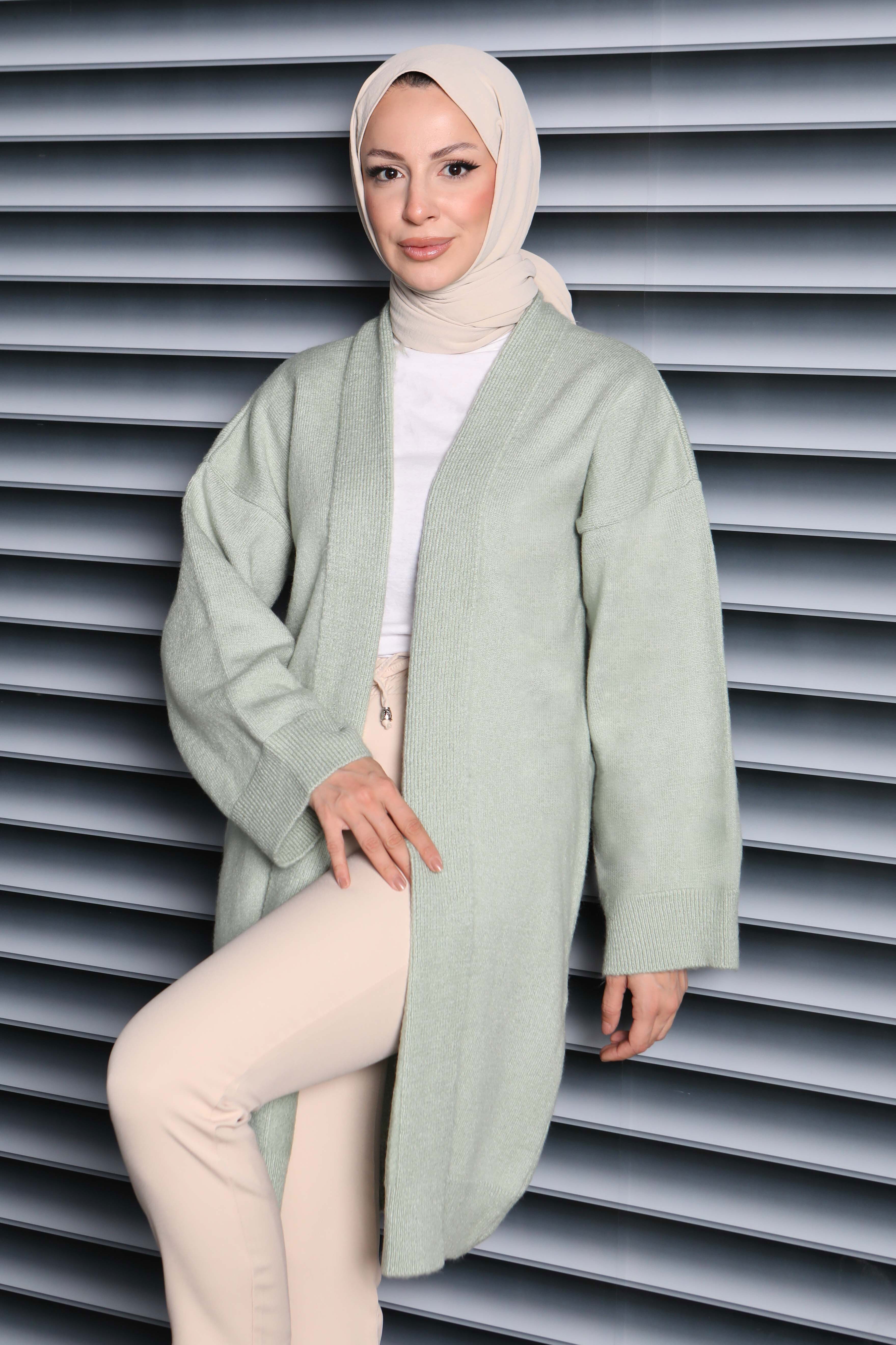 Yıkamalı Triko Hırka - 27836-MINT - 1