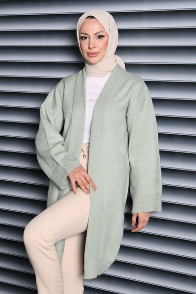 Yıkamalı Triko Hırka - 27836-MINT 