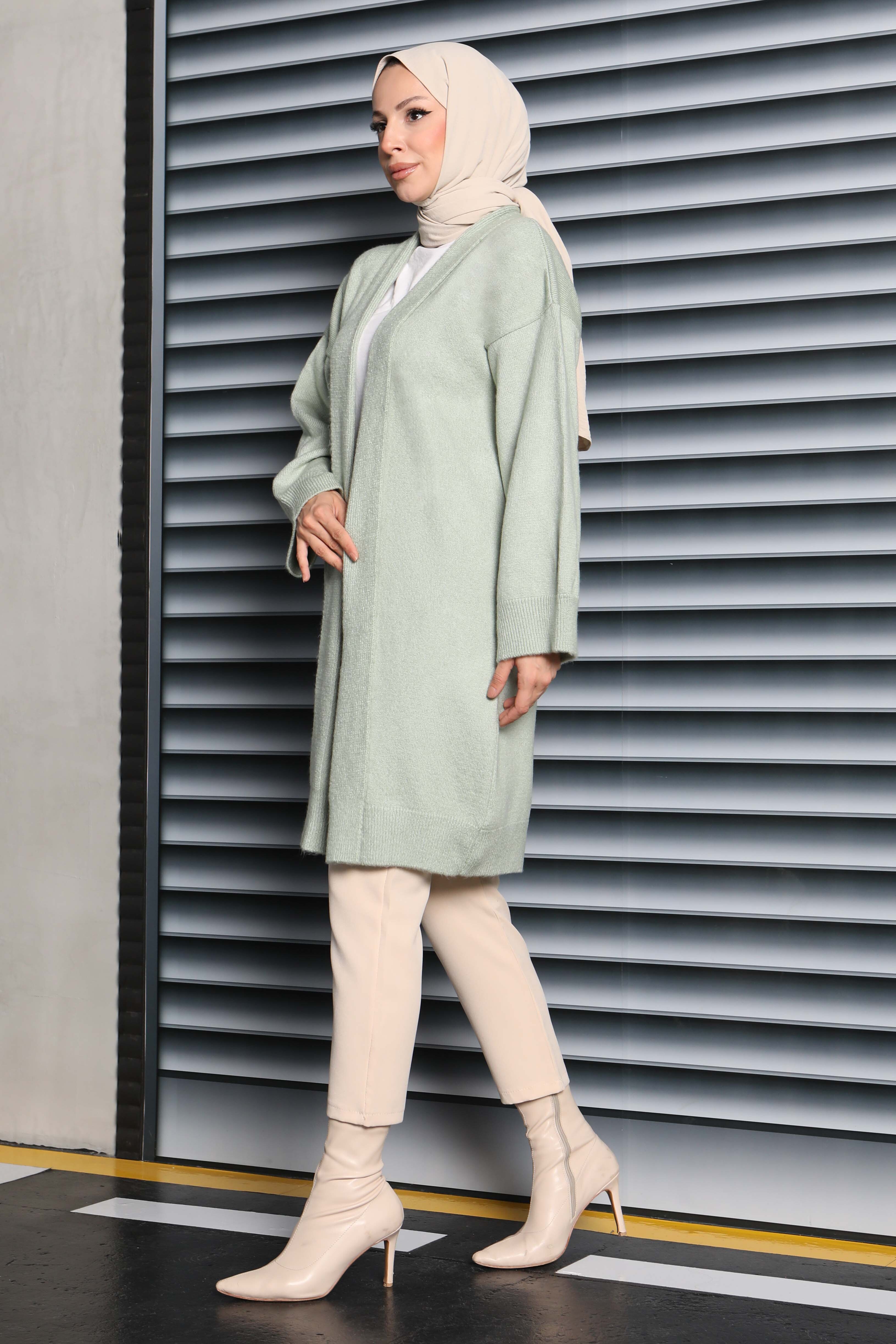 Yıkamalı Triko Hırka - 27836-MINT - 2
