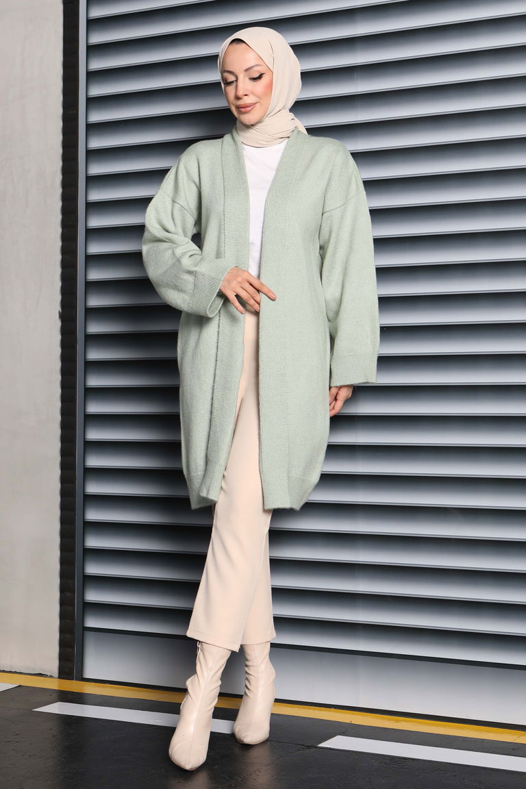 Yıkamalı Triko Hırka - 27836-MINT - TOFİSA