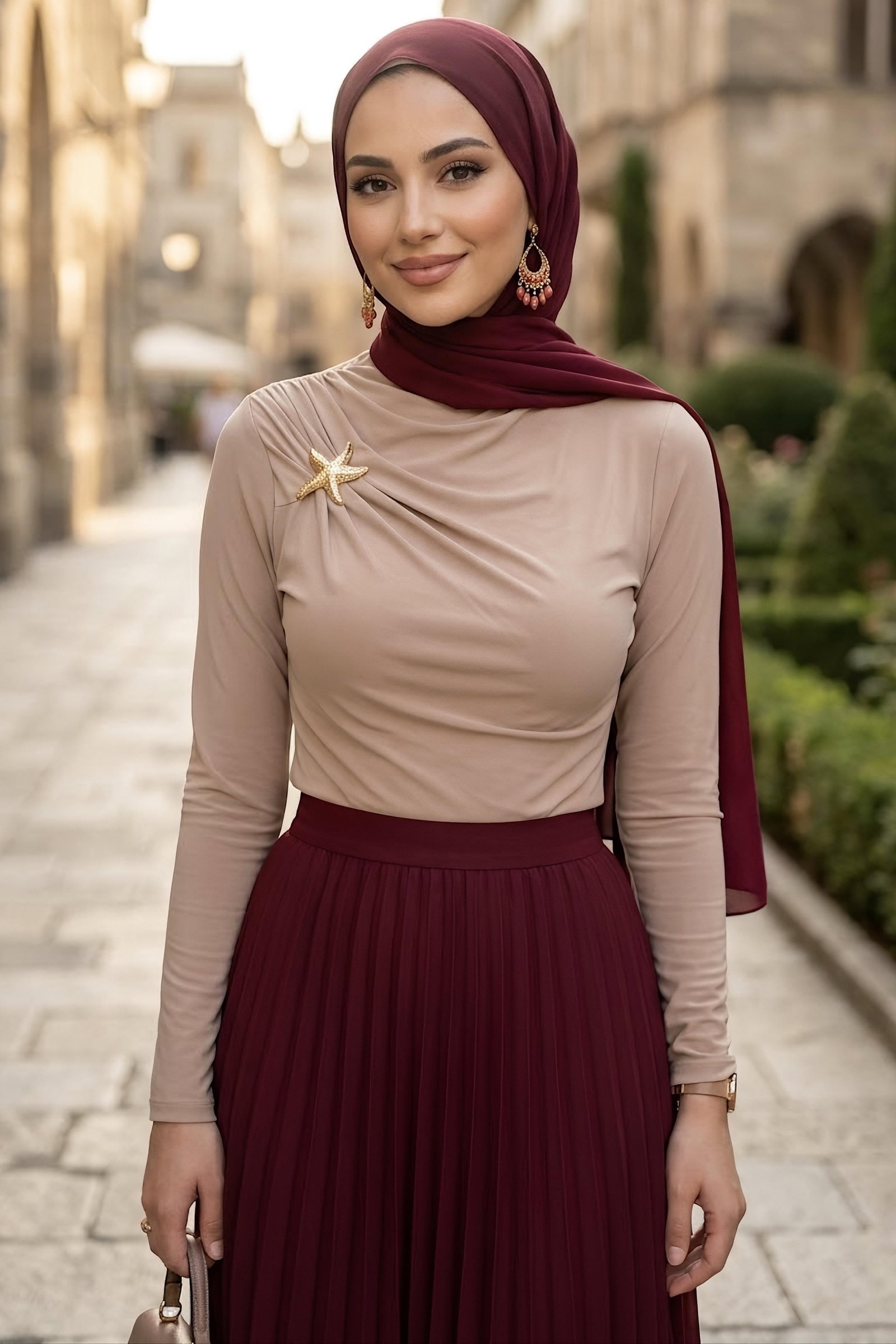Yıldız Broşlu Sendy Bluz Bej - 29009-BEJ - 1