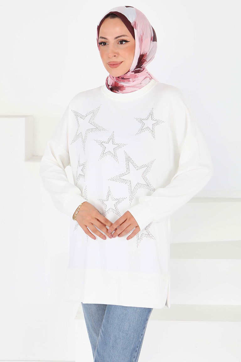 Yıldız Taş Detaylı Modal Tunik - 27673 - TOFİSA