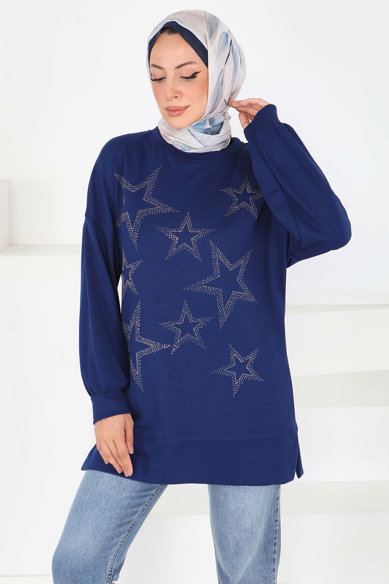 Yıldız Taş Detaylı Modal Tunik - 27673 - TOFİSA