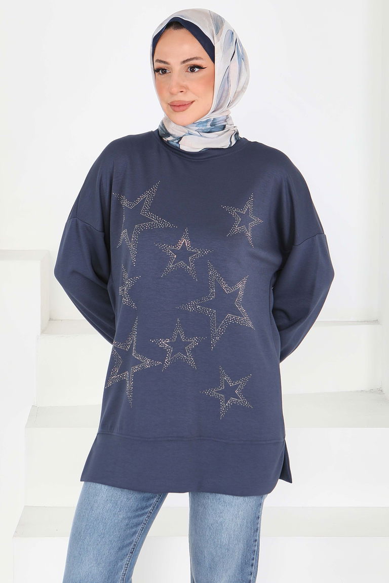 Yıldız Taş Detaylı Modal Tunik - 27673 - TOFİSA