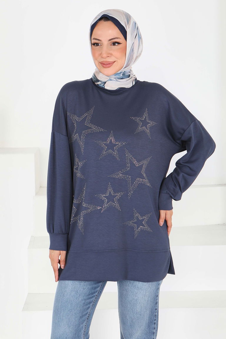Yıldız Taş Detaylı Modal Tunik - 27673 - TOFİSA