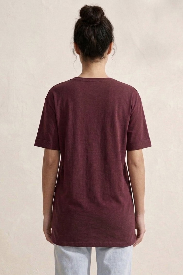 Yırtmaçlı Baskılı Kısa Kollu Tunik - 1314-BORDO - 3