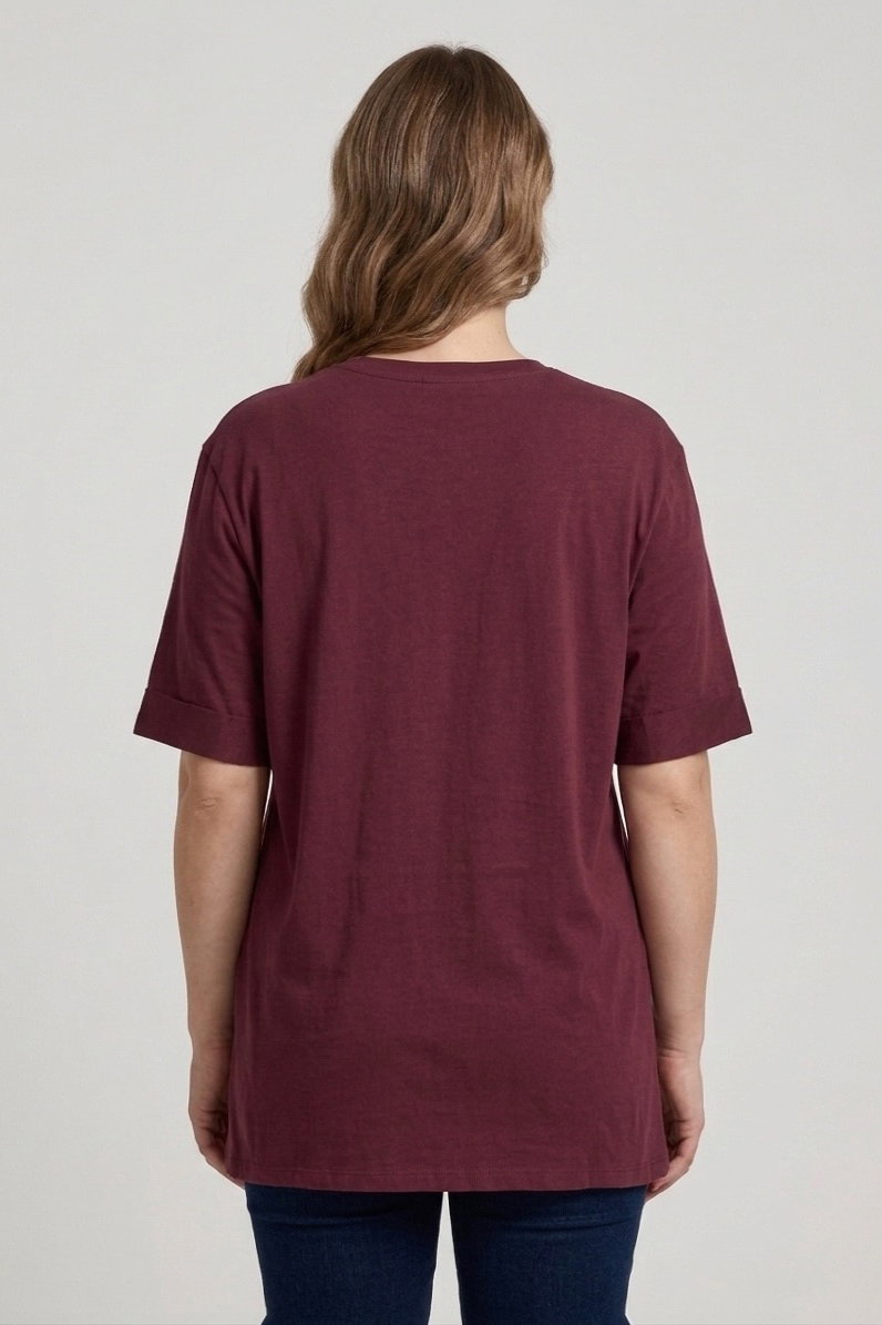 Yırtmaçlı Baskılı Kısa Kollu Tunik Bordo - 1321-BORDO - 3