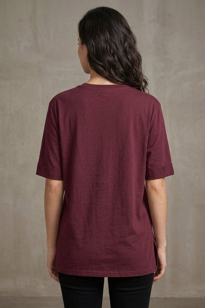 Yırtmaçlı Baskılı Kısa Kollu Tunik Bordo - 1322-BORDO - 3