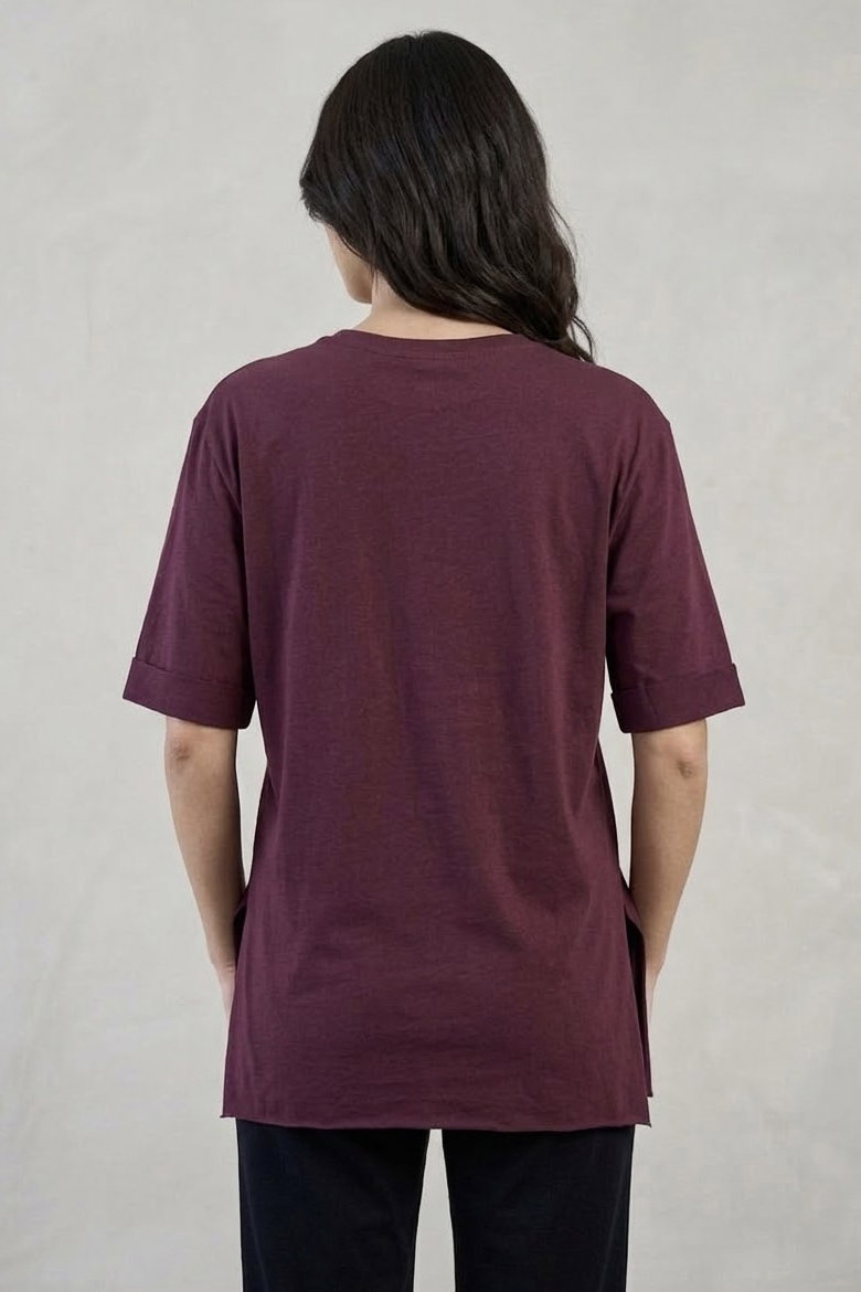 Yırtmaçlı Baskılı Kısa Kollu Tunik Bordo - 1323-BORDO - 3