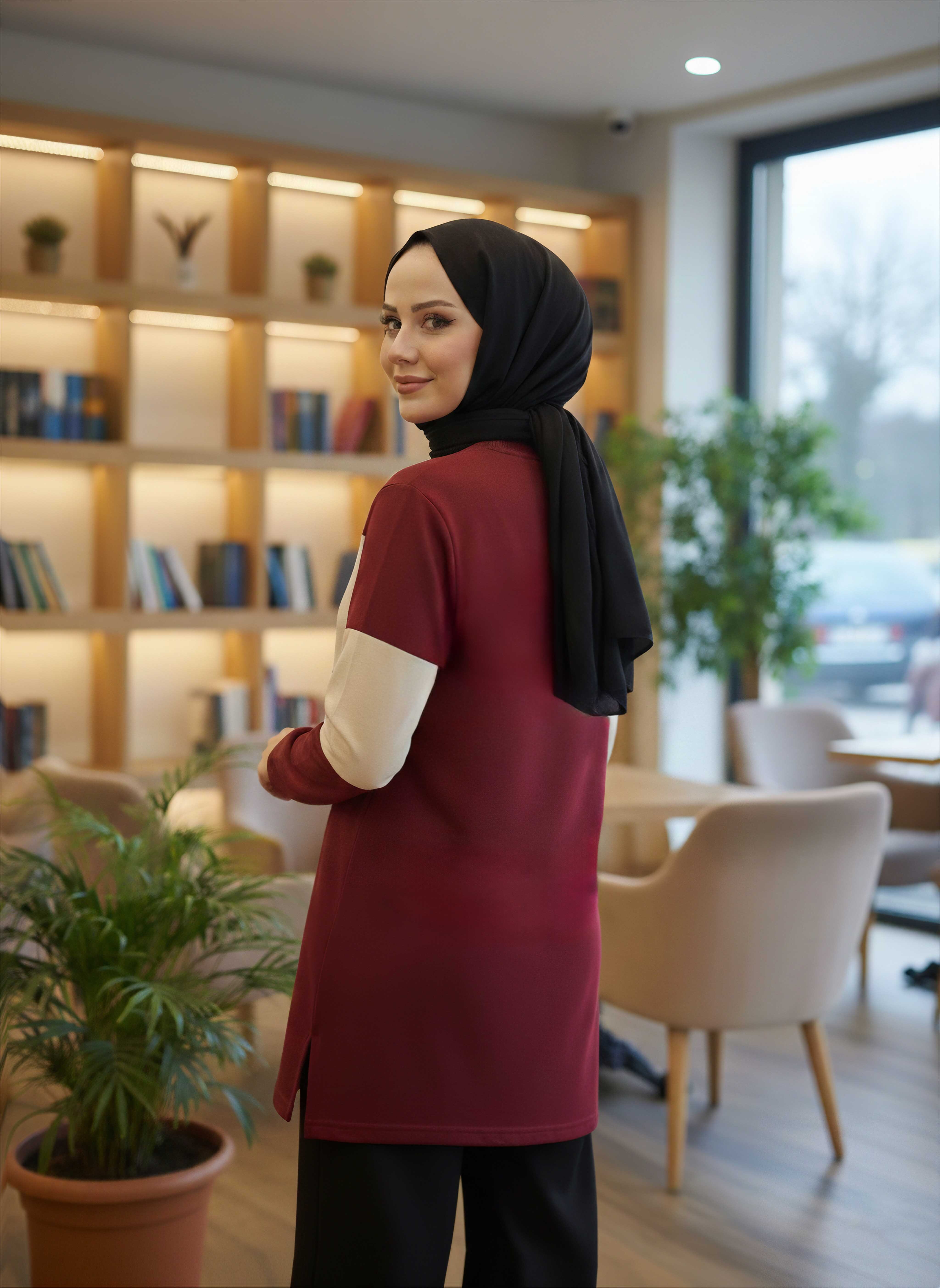 Yırtmaçlı Baskılı Tunik - 2073-BORDO - 3