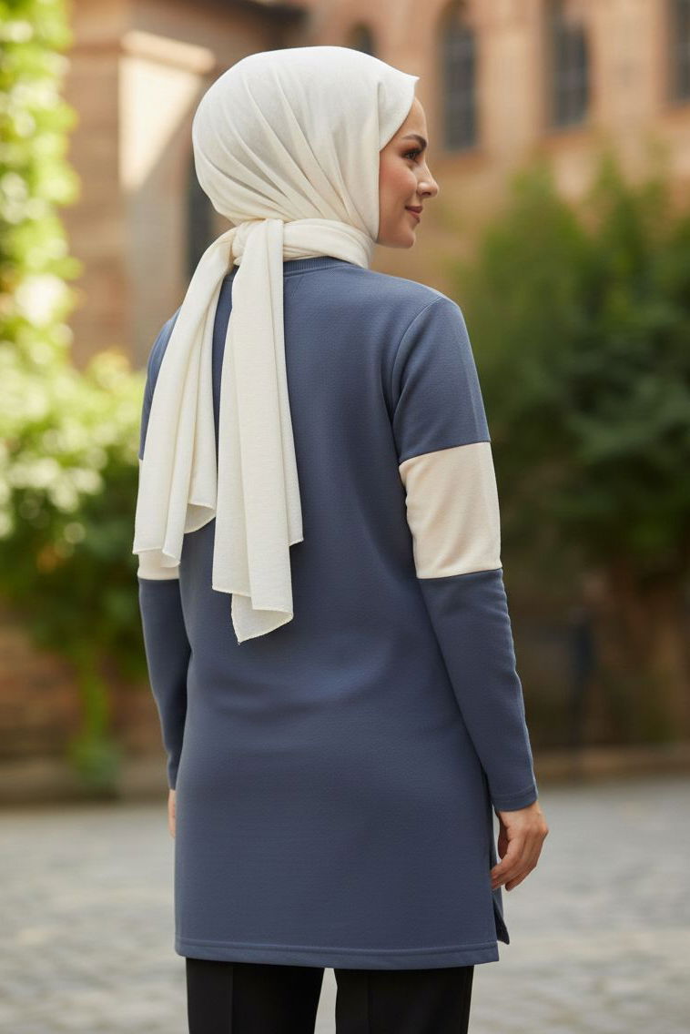 Yırtmaçlı Baskılı Tunik - 2073-FUME - 3