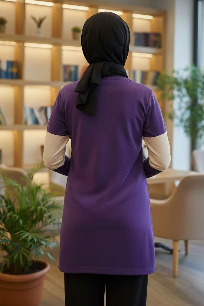 Yırtmaçlı Baskılı Tunik - 2073-MOR - 3