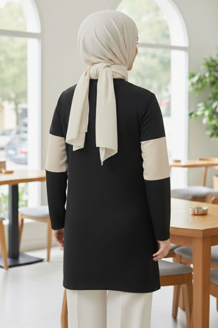 Yırtmaçlı Baskılı Tunik - 2073-SIYAH - 3