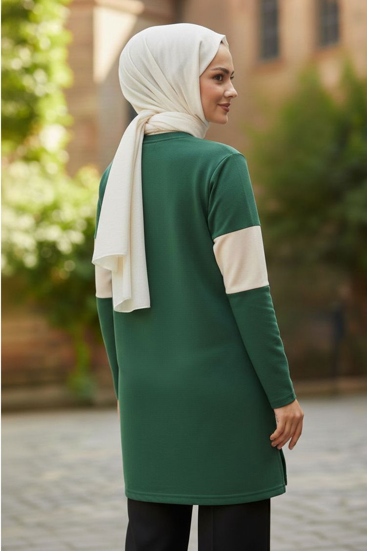 Yırtmaçlı Baskılı Tunik - 2073-ZUMRUT - 3