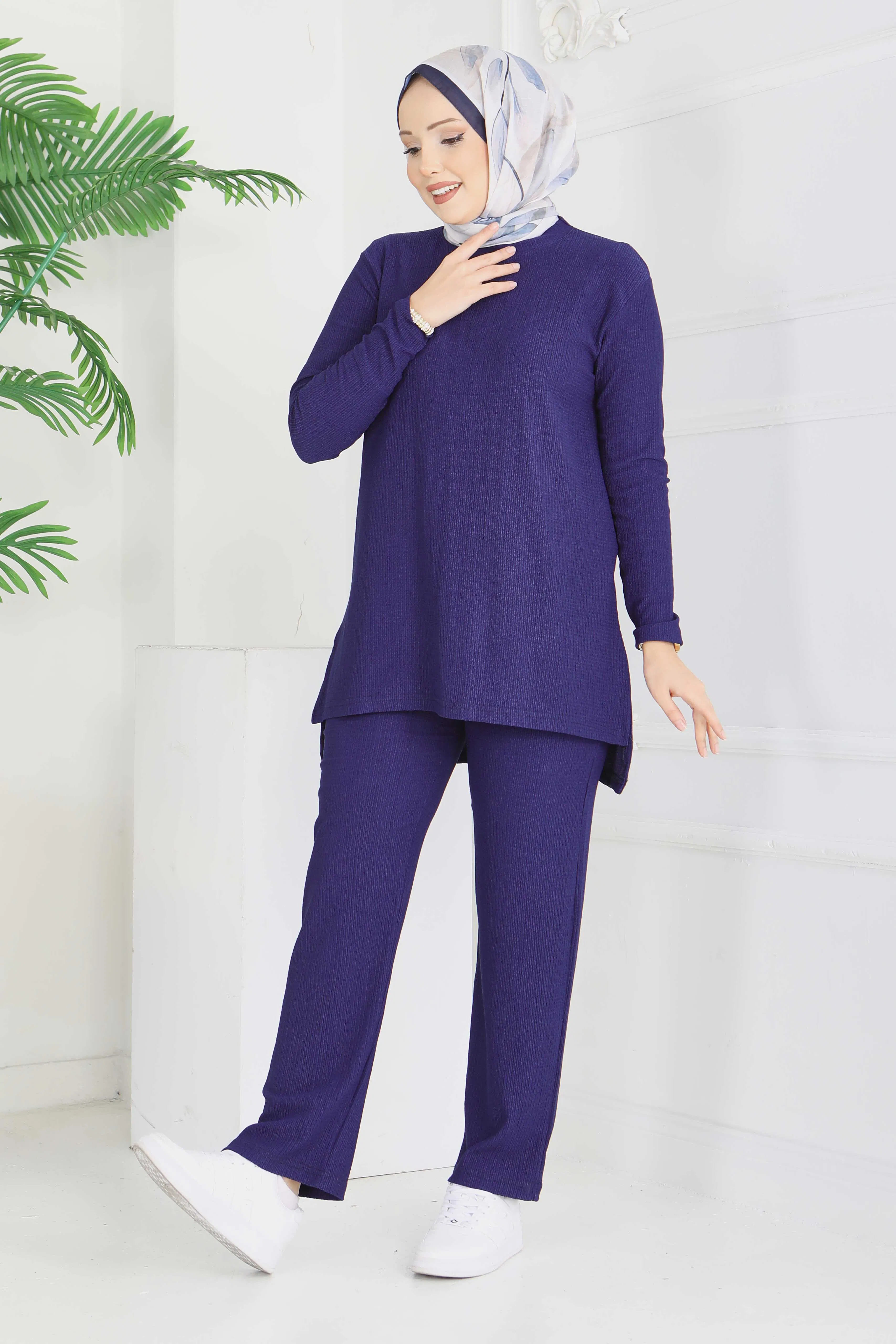 Yırtmaçlı Bürümcük İkili Takım - 2039-LACIVERT - 1