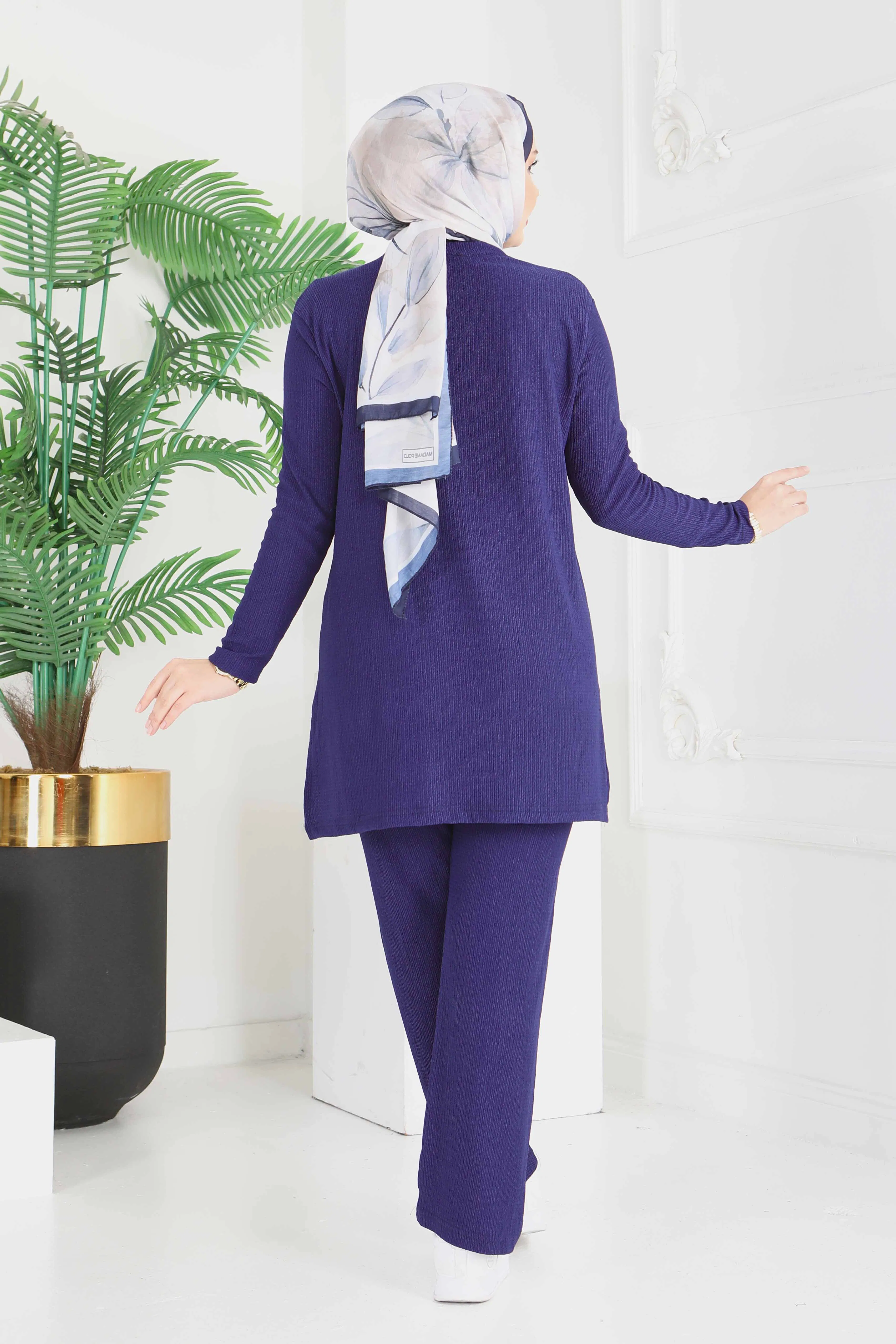 Yırtmaçlı Bürümcük İkili Takım - 2039-LACIVERT - 5