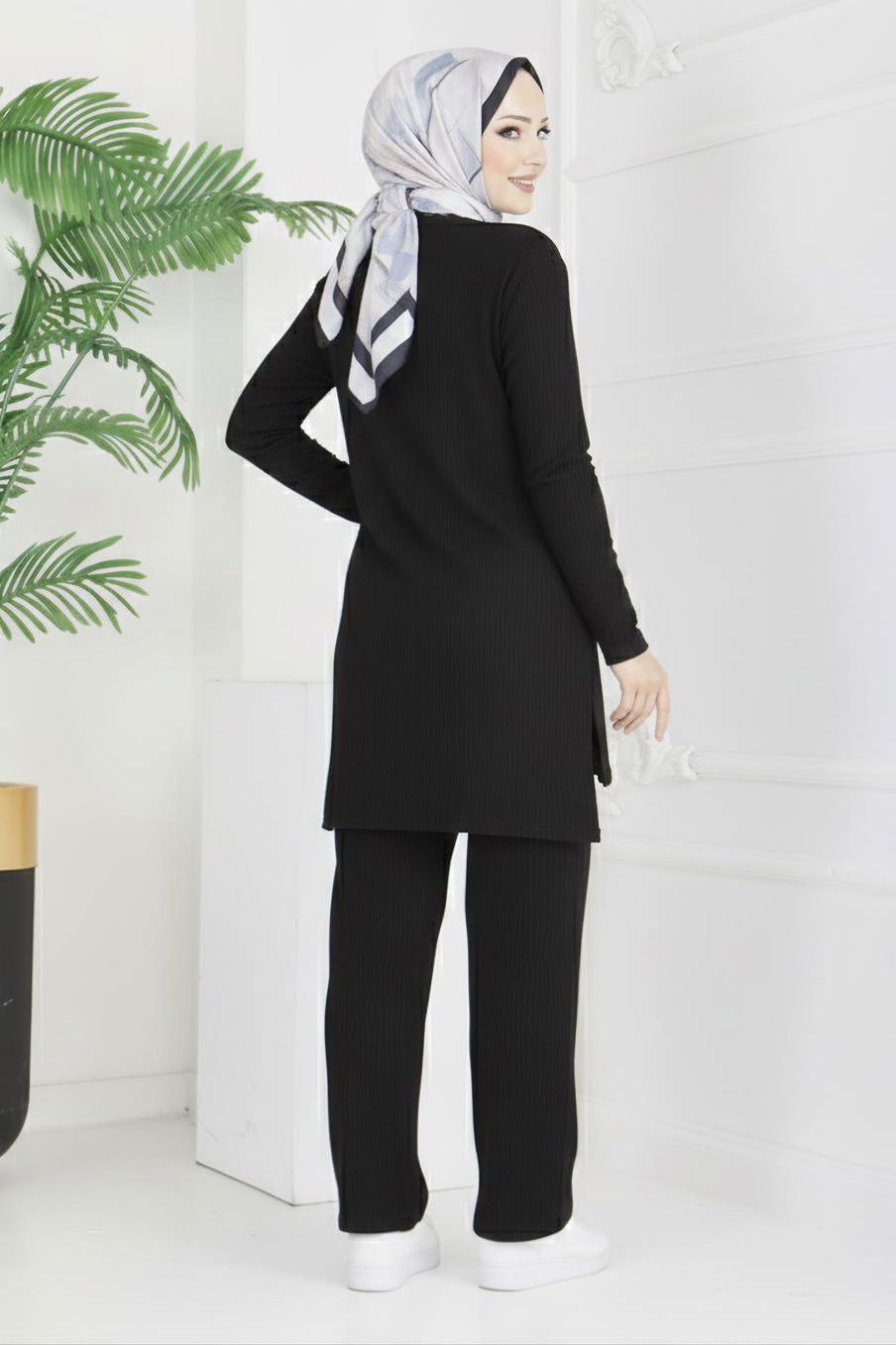 Yırtmaçlı Bürümcük İkili Takım - 2039-SIYAH - 3