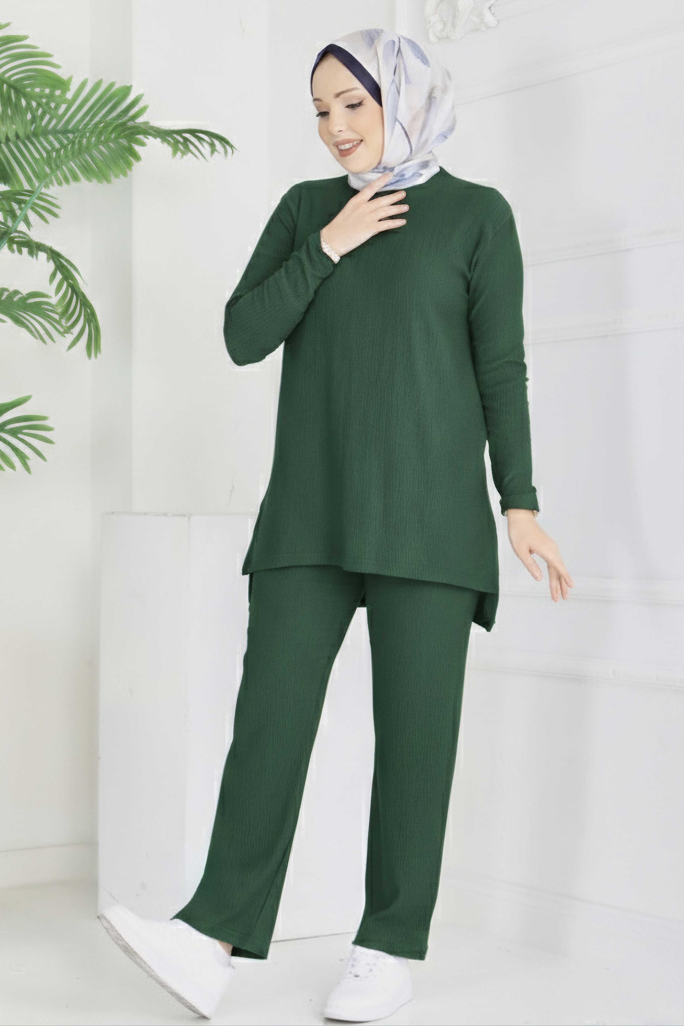 Yırtmaçlı Bürümcük İkili Takım - 2039-ZUMRUT - 1