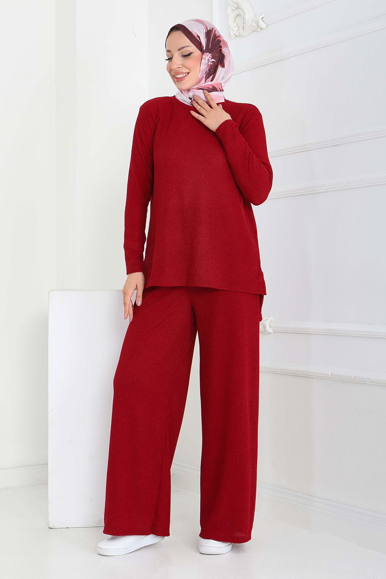 Yırtmaçlı Fitilli Kaşkorse İkili Takım - 27949-BORDO - TOFİSA