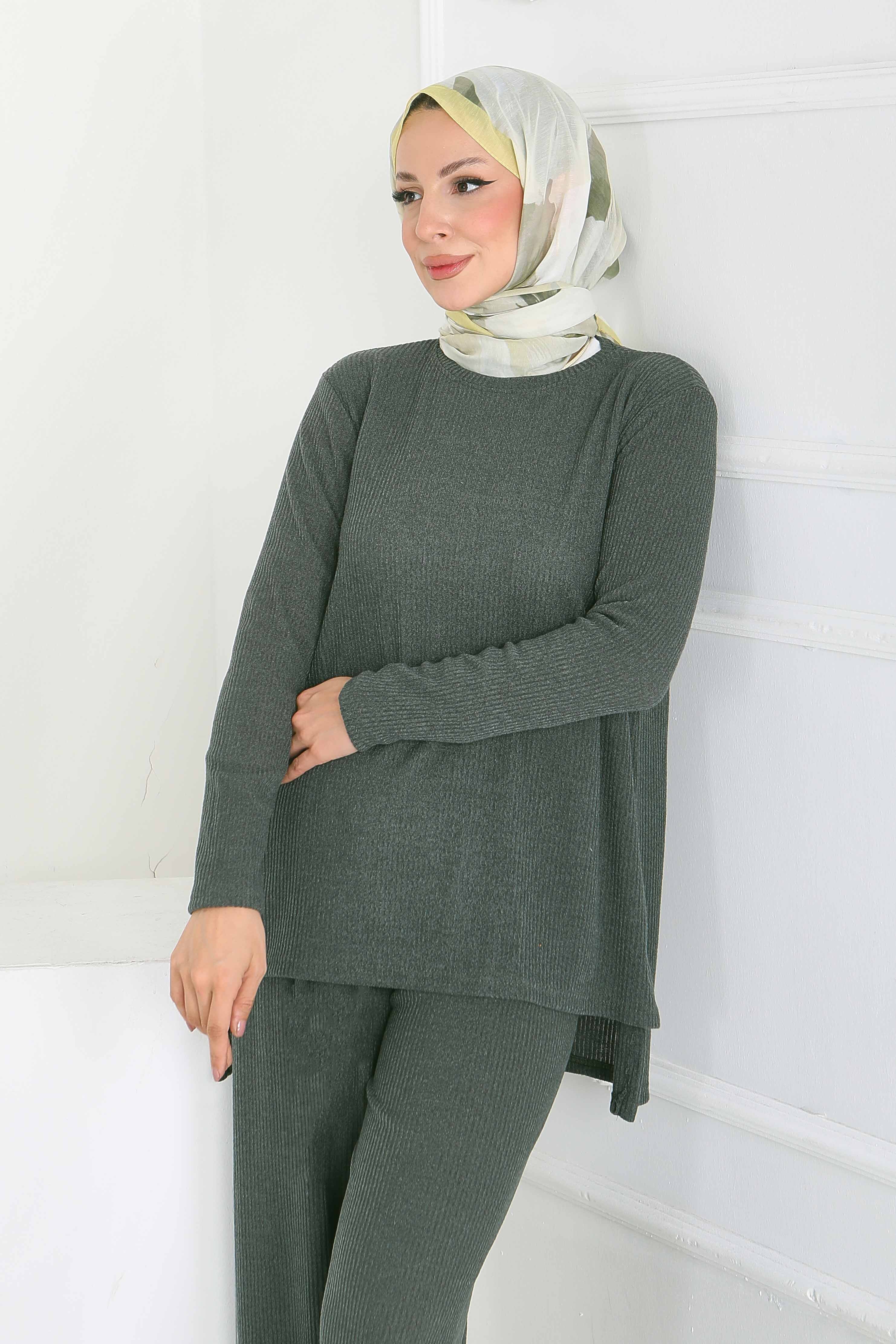 Yırtmaçlı Fitilli Kaşkorse İkili Takım - 27949-HAKI - 2