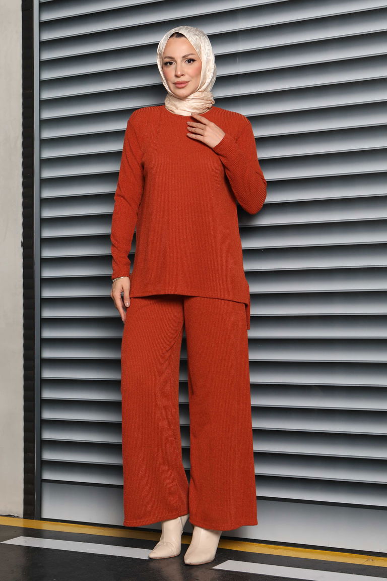 Yırtmaçlı Fitilli Kaşkorse İkili Takım - 27949-KIREMIT - TOFİSA