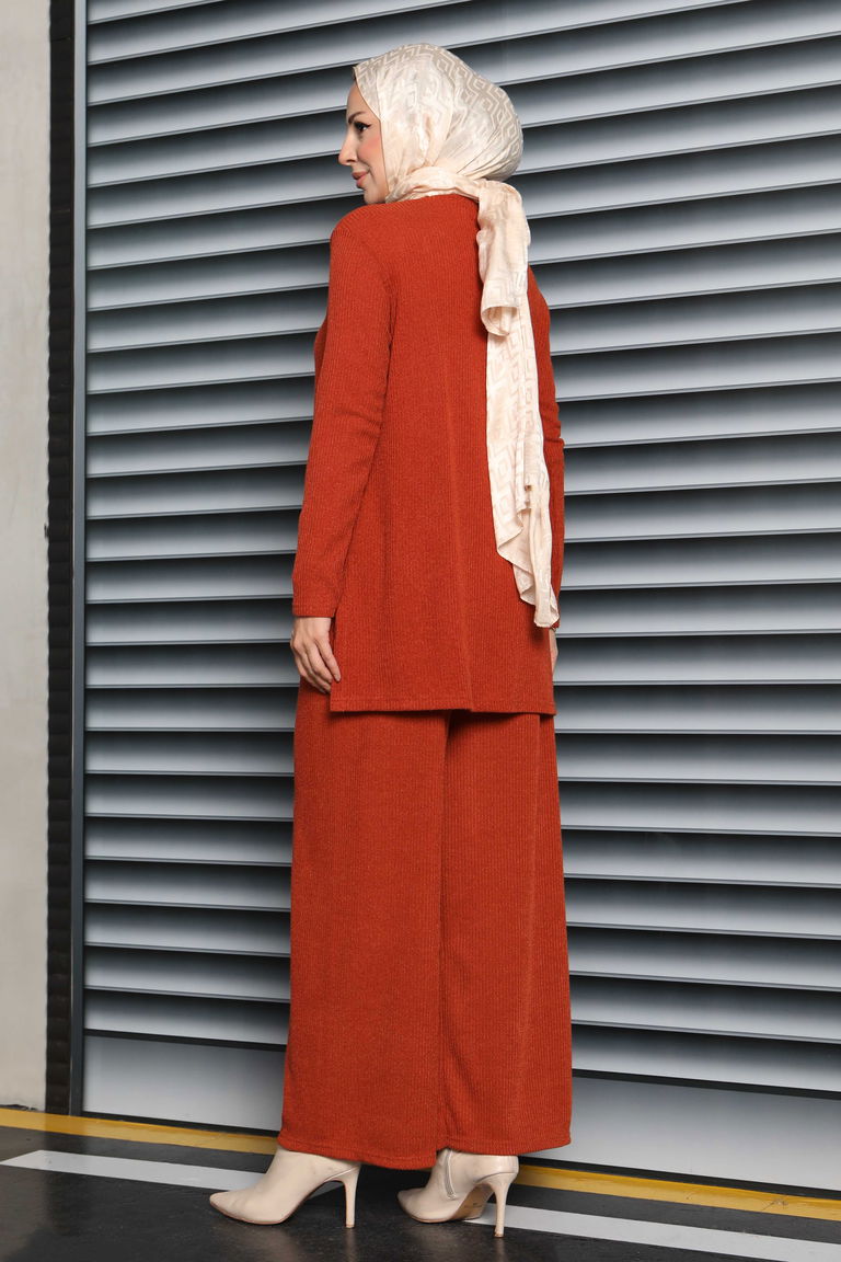 Yırtmaçlı Fitilli Kaşkorse İkili Takım - 27949-KIREMIT - TOFİSA